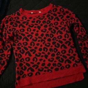 Sweet bright red and black leopard print sweater!